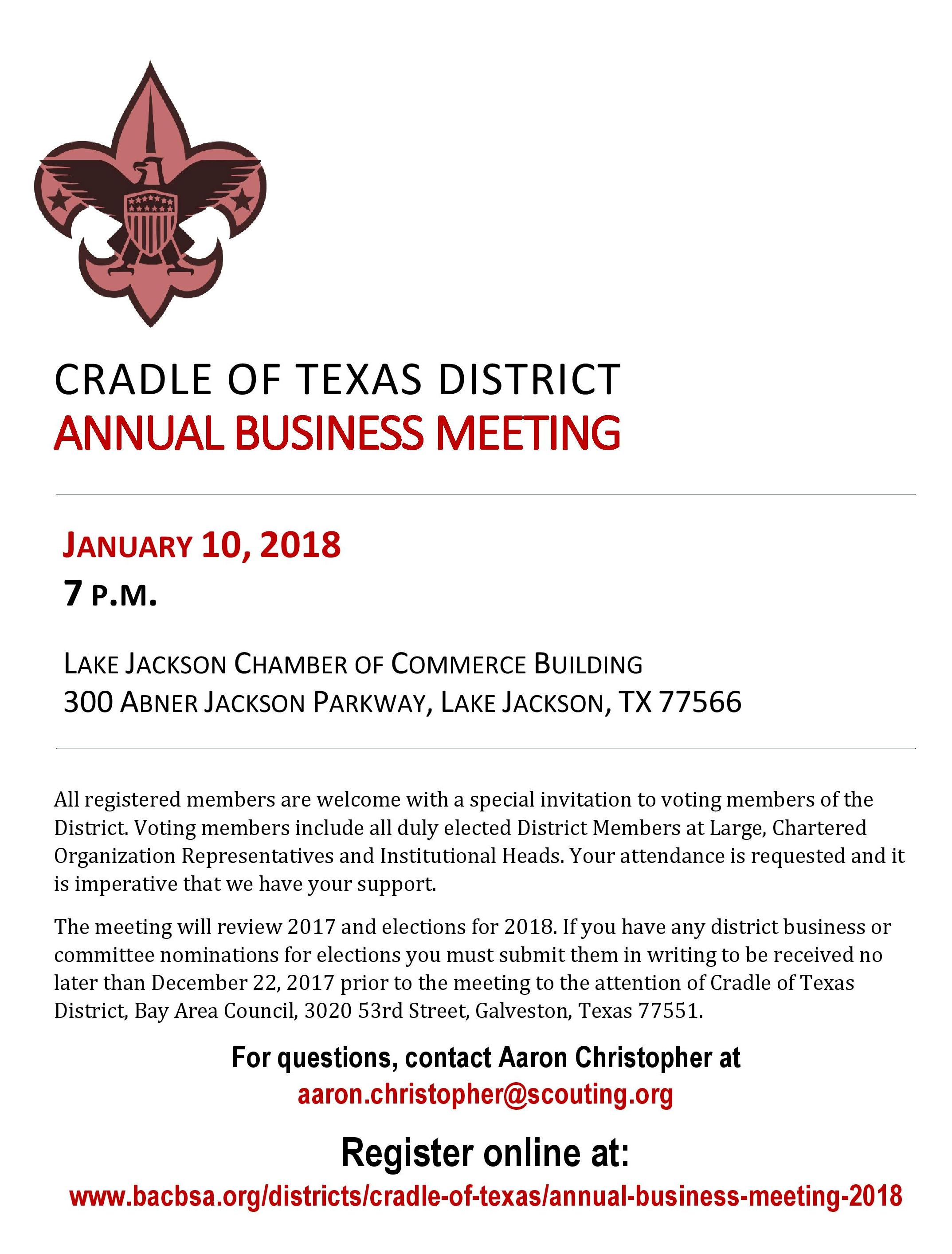 Cradle of Texas Annual Business Meeting